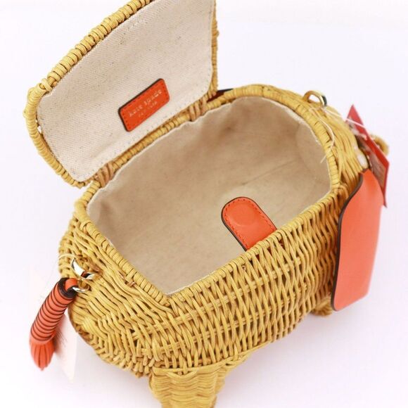 NEW Kate Spade Wicker Elephant Crossbody Bag Orange - Picture 9 of 10